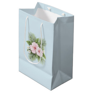 Tropical Blue Pink Hibiscus Floral Wedding Medium Gift Bag