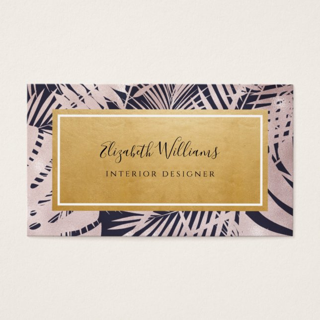 Tropical Blue Pink Interior Designer Business Card (Front)