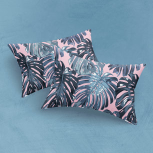 Tropical Blue Pink Palm Leaves Girly Pillowcase