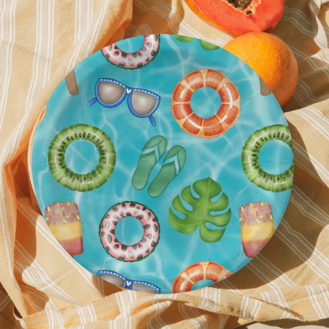 Tropical Blue Pool Party Birthday Paper Plate (Creator Uploaded)