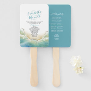Tropical Blue Seaside Wedding Program Fan