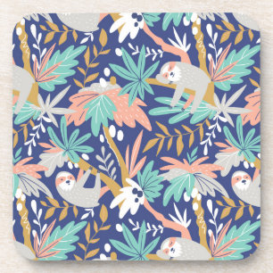 Tropical Blue Sloth Pattern Coaster