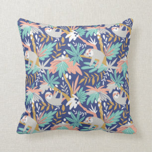 Tropical Blue Sloth Pattern Cushion