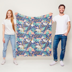 Tropical Blue Sloth Pattern Fleece Blanket
