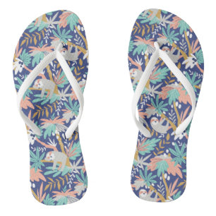 Tropical Blue Sloth Pattern Flip Flops
