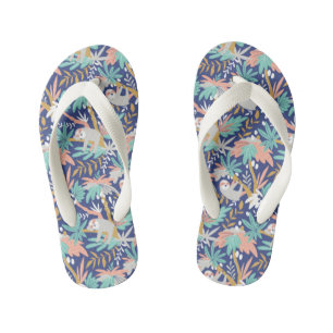 Tropical Blue Sloth Pattern Kid's Flip Flops