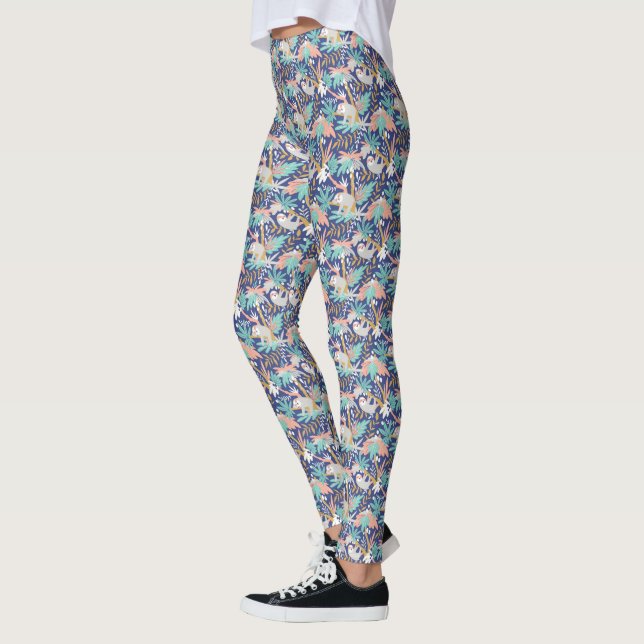 Tropical Blue Sloth Pattern Leggings (Left)