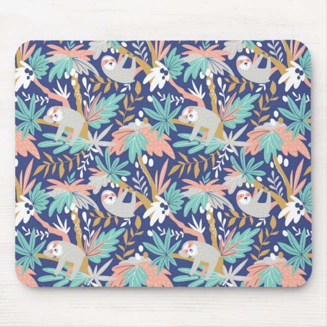 Tropical Blue Sloth Pattern Mouse Mat (Front)