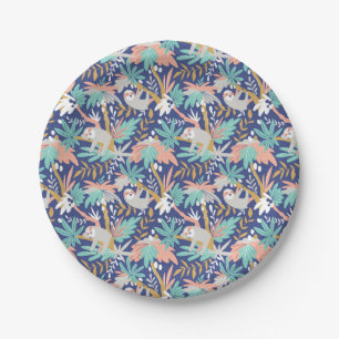 Tropical Blue Sloth Pattern Paper Plate