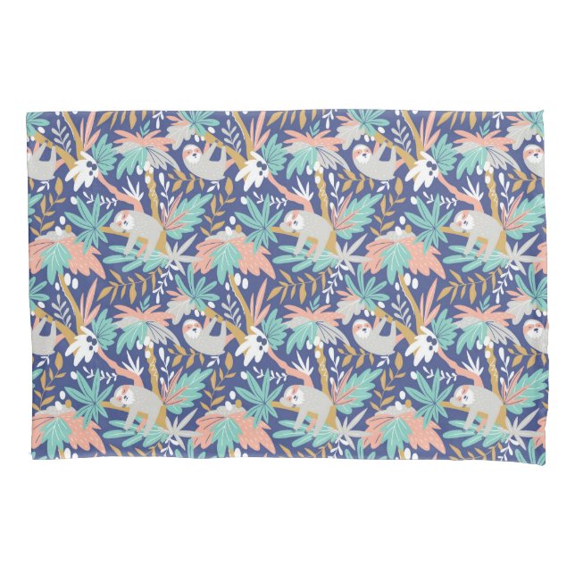 Tropical Blue Sloth Pattern Pillowcase (Front-Left)