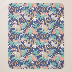 Tropical Blue Sloth Pattern Sherpa Blanket