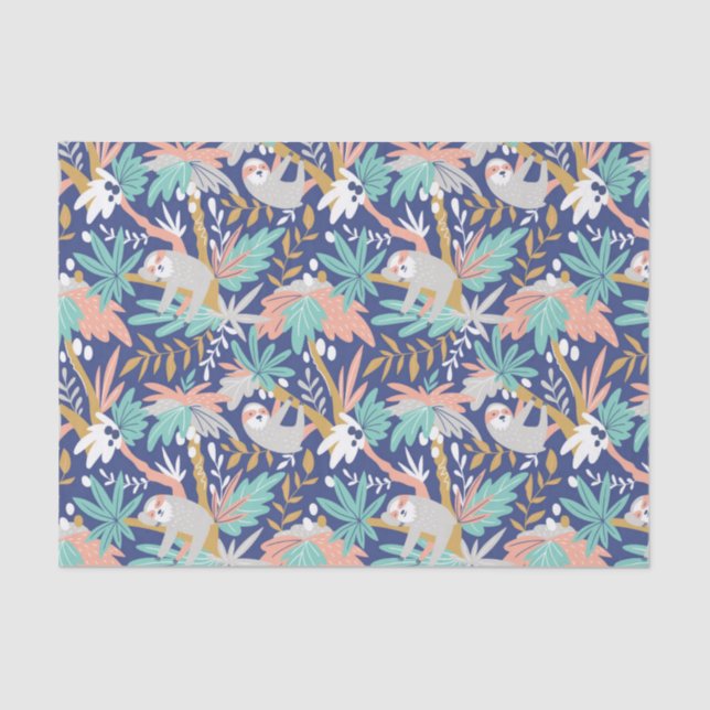 Tropical Blue Sloth Pattern Tissue Paper (Front)