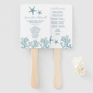 Tropical Blue Starfish Coral Wedding Program Fan
