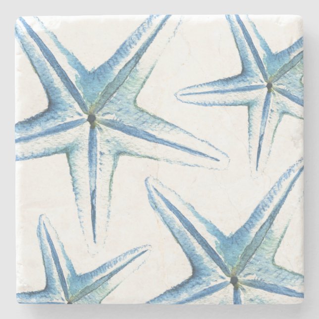 Tropical Blue Starfish Tropical Fish Stone Coaster (Front)