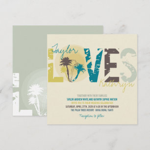 Tropical Blue Sunset Palm Trees Beach Wedding Invitation