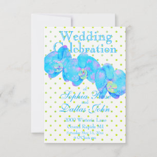 Tropical Blue Teal watercolor orchid painting Invitation