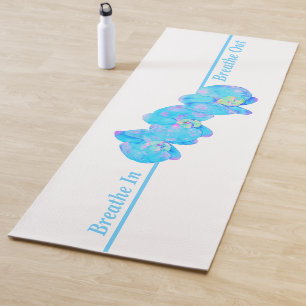 Tropical Blue Teal watercolor orchid painting Yoga Mat