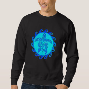 Tropical Blue Tribal Sea Turtle Maori Sun Sweatshirt