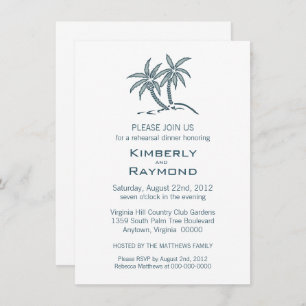Tropical Blue Twin Palm Trees Rehearsal Dinner Invitation