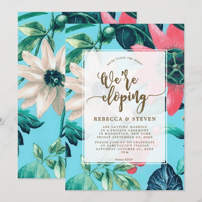 tropical blue tying the knot eloping invitation (Front/Back)