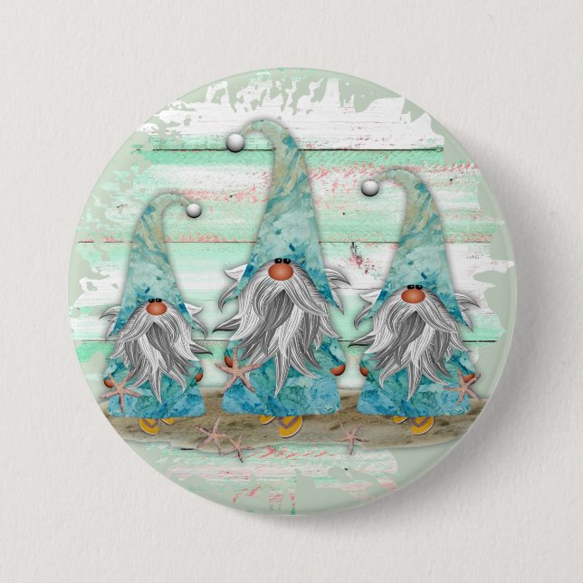 Tropical Blue Watercolor Beach Gnomes 7.5 Cm Round Badge (Front)