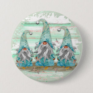 Tropical Blue Watercolor Beach Gnomes 7.5 Cm Round Badge