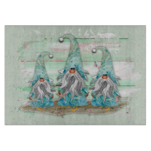 Tropical Blue Watercolor Beach Gnomes Cutting Board