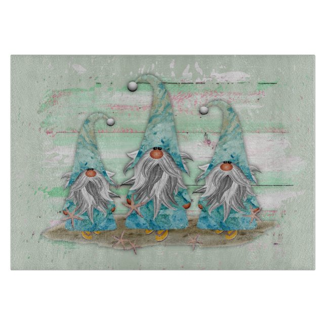 Tropical Blue Watercolor Beach Gnomes Cutting Board (Front)