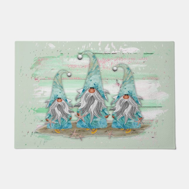 Tropical Blue Watercolor Beach Gnomes Doormat (Front)