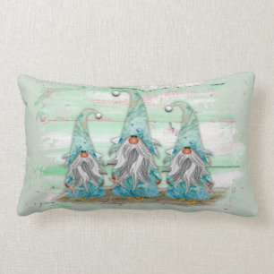 Tropical Blue Watercolor Beach Gnomes Lumbar Cushion