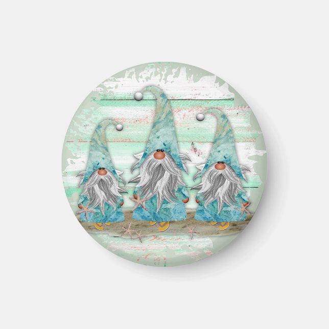 Tropical Blue Watercolor Beach Gnomes Magnet (Front)