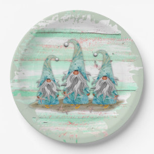 Tropical Blue Watercolor Beach Gnomes Paper Plate