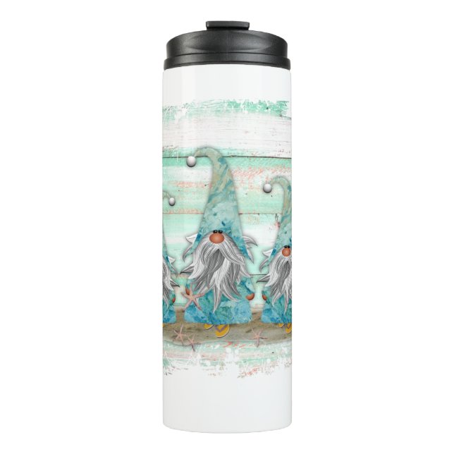 Tropical Blue Watercolor Beach Gnomes Thermal Tumbler (Front)