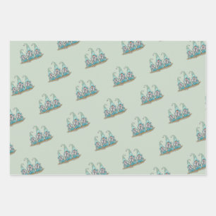 Tropical Blue Watercolor Beach Gnomes Wrapping Paper Sheet