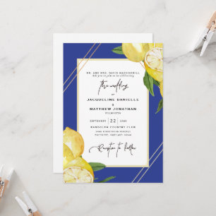 Tropical Blue &Watercolor Lemon Wedding  Invitation