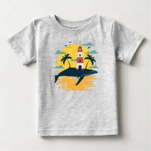 Tropical Blue Whale Island Ocean Sunset T-Shirt