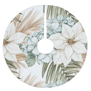 Tropical Blue White Flowers Christmas Brushed Polyester Tree Skirt