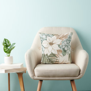 Tropical Blue White Flowers Cushion