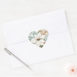 Tropical Blue White Flowers Heart Sticker