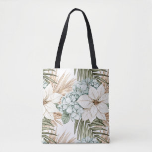 Tropical Blue White Flowers Tote Bag