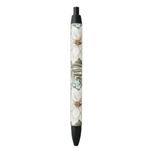 Tropical Blue White Flowers Wedding Black Ink Pen
