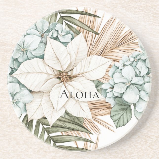 Tropical Blue White Flowers Wedding Coaster (Front)