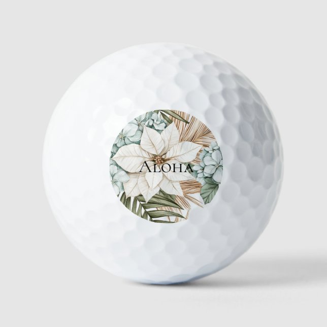 Tropical Blue White Flowers Wedding Golf Balls (Front)