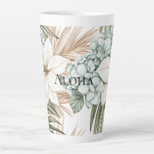 Tropical Blue White Flowers Wedding Latte Mug