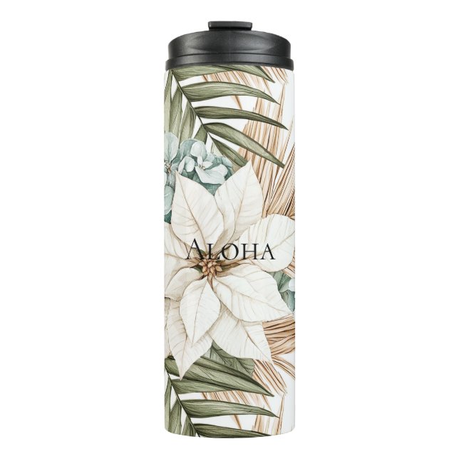 Tropical Blue White Flowers Wedding Thermal Tumbler (Front)