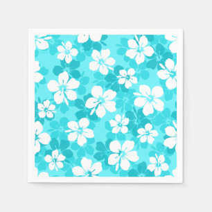 Tropical Blue White Hibiscus Flowers Pattern Napkin