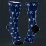 Tropical Blue White Palm Tree Pattern Socks<br><div class="desc">This cool tropical design features an artistic white palm tree pattern over a navy blue background.</div>