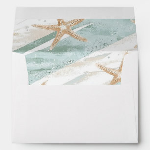 Tropical Blue White Starfish Beach Wedding Envelope
