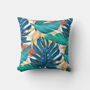 Tropical Blue yelllow leaves  Cushion
