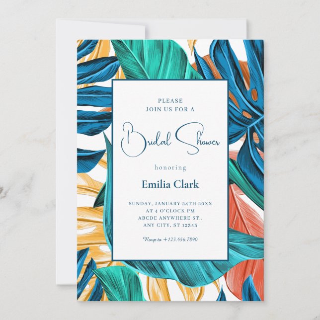 Tropical Blue yelllow leaves  Invitation (Front)